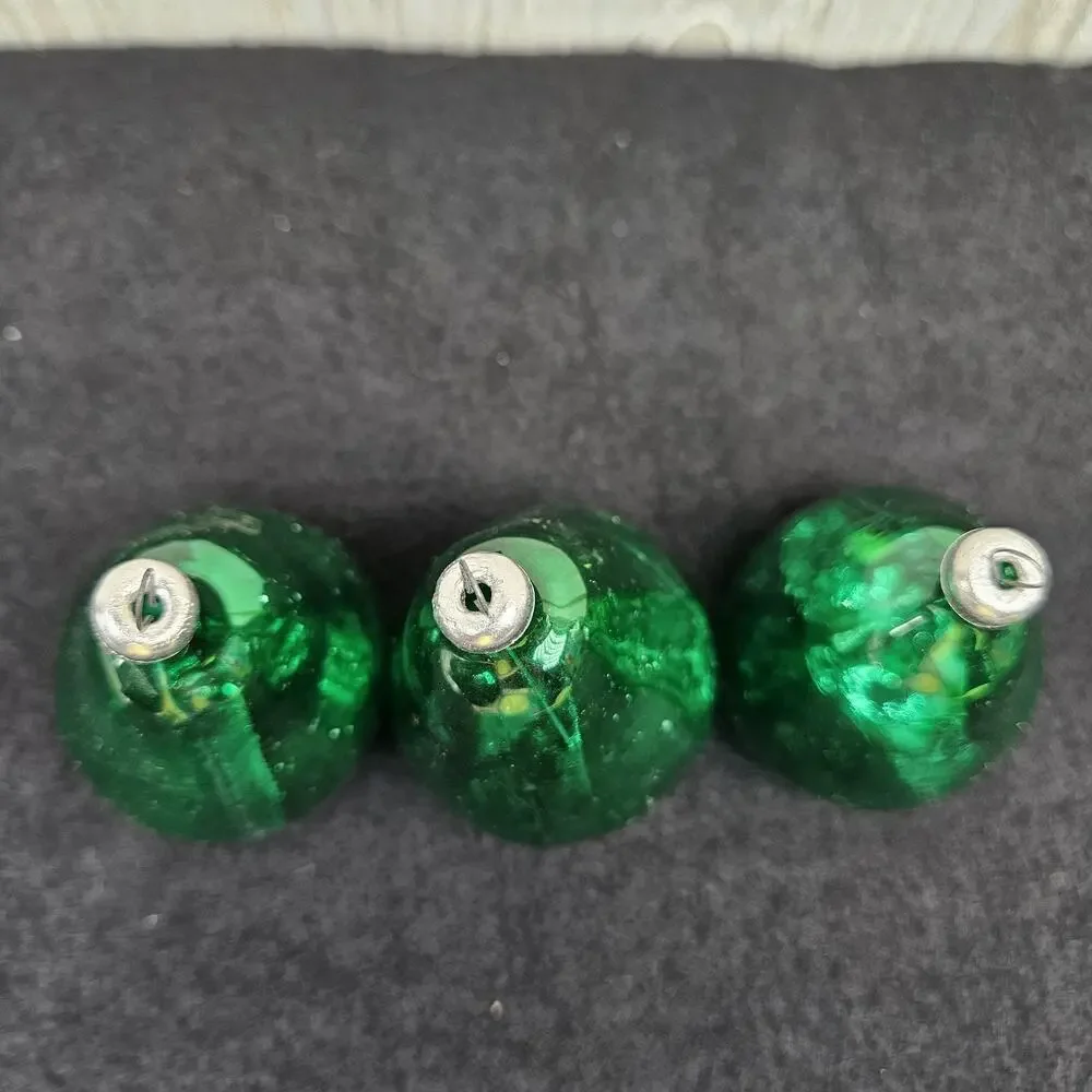 Vintage Green Blown Glass Pear‎ Christmas Ornaments Lot Set of 3 Holiday Decor